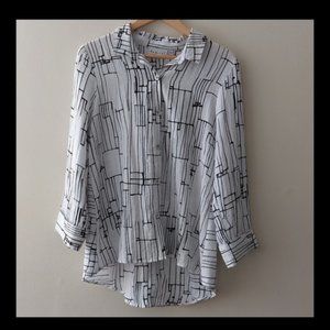 Habitat Clothes to live in square button up Linear Abstract Print blouse